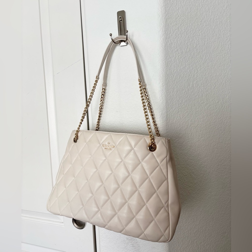 Kate Space Cream Tote Bag with Gold Chain